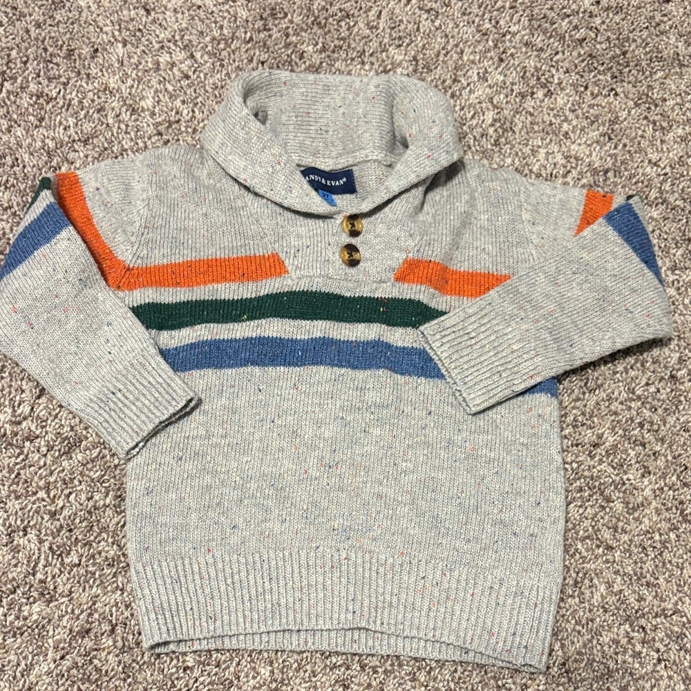 Andy & Evan Gray Turtleneck Sweater with Colorful Stripes